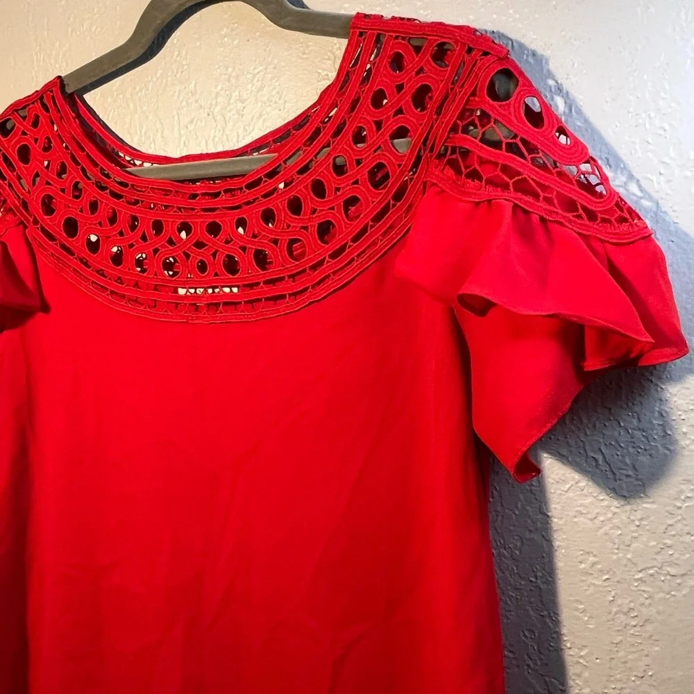 Red Ruffled Flutter Sleeve Blouse size Medium Red 2000s Y2K - Picture 4 of 8